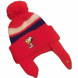 Vintage Red 1965 Snoopy Toboggan with Chin Snap